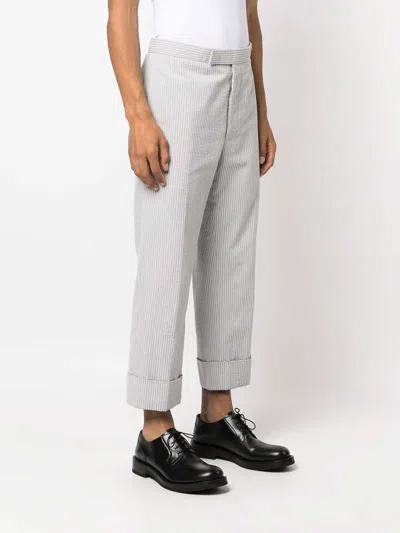 Shop Thom Browne Stripe-pattern Tailored Trousers In Grey