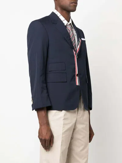 Thom Browne Single-breasted Cropped-sleeve Blazer In Dark Blue