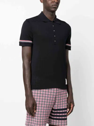 Shop Thom Browne Rwb-stripe Polo Shirt In Dark Blue