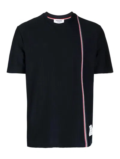 Thom Browne Signature Stripe Crewneck T-shirt In Dark Blue