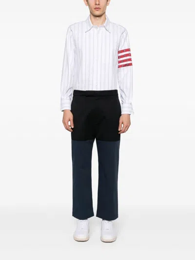 Shop Thom Browne Unconstructed Combo Straight-leg Trousers In Dark Blue