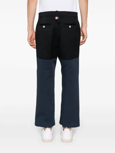 Shop Thom Browne Unconstructed Combo Straight-leg Trousers In Dark Blue