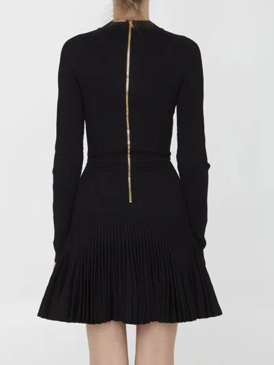 Shop Balmain Knitted Flare Short Dress In Black
