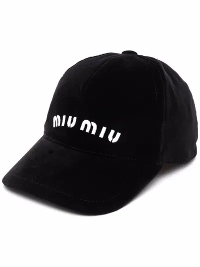 Shop Miu Miu Embroidered-logo Baseball Cap In Black