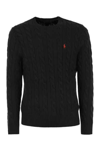 Shop Polo Ralph Lauren Plaited Cotton Jersey In Black