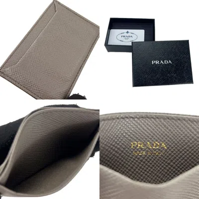 Shop Prada Card Holder Beige Leather Wallet  ()