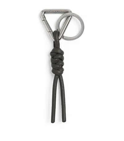 Shop Bottega Veneta Leather Triangle Knot Keyring In Grey