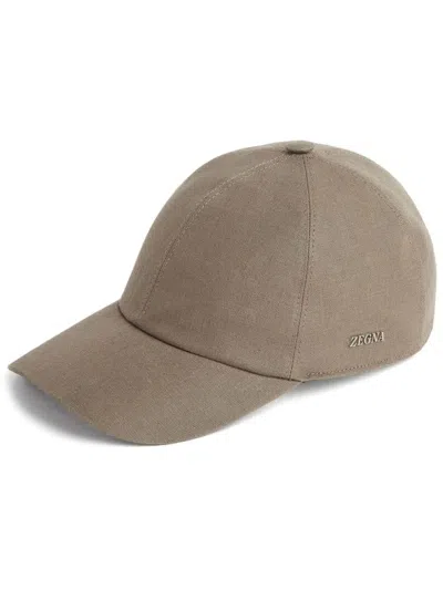 Shop Zegna Dark Beige Linen Baseball Hat In Brown