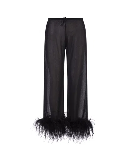 Shop Oseree Black Lumiere Plumage Trousers