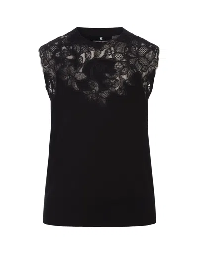 Shop Ermanno Scervino Black Knitted Sleeveless Top With Lace