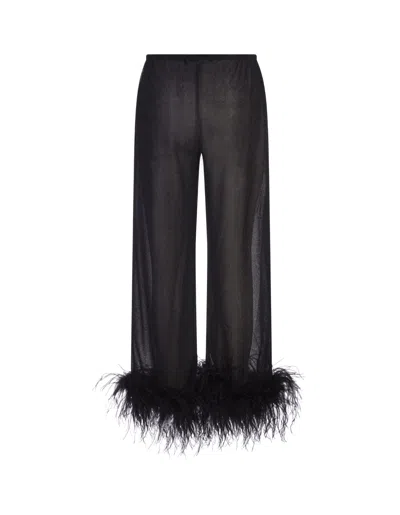 Shop Oseree Black Lumiere Plumage Trousers