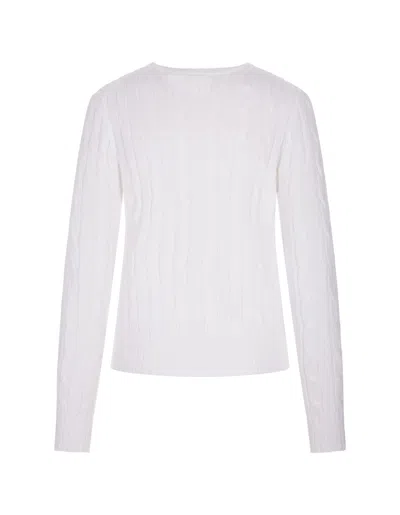 Shop Ralph Lauren Crew Neck Sweater In White Braided Knit