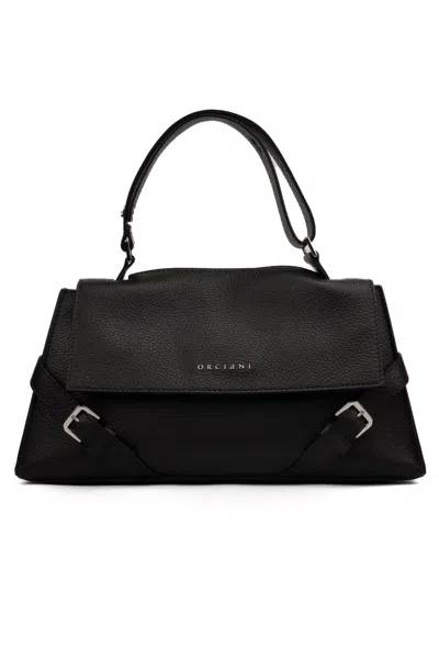 Shop Orciani Sveva Longuette Sense Bag In Black Leather In Nero
