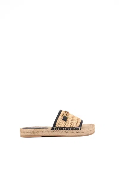 Shop Tod's Leather And Fabric Sandal In Naturale/nero