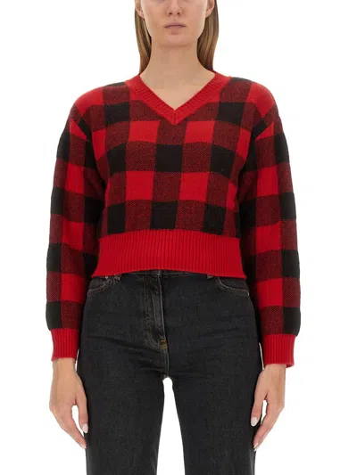 Shop M05ch1n0 Jeans V-neck Sweater In Red