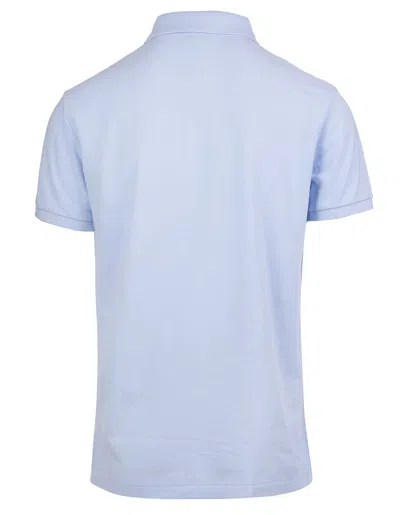 Shop Ralph Lauren Sky Blue And Navy Blue Slim-fit Pique Polo Shirt