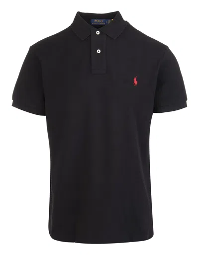 Shop Ralph Lauren Black And Red Slim-fit Pique Polo Shirt