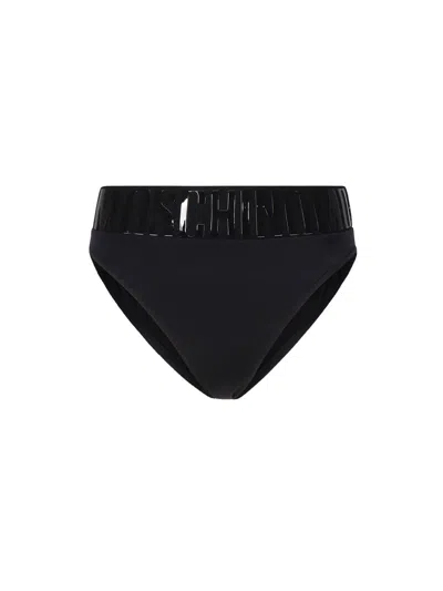 Shop Moschino Logo Waistband Bikini Bottoms In Black