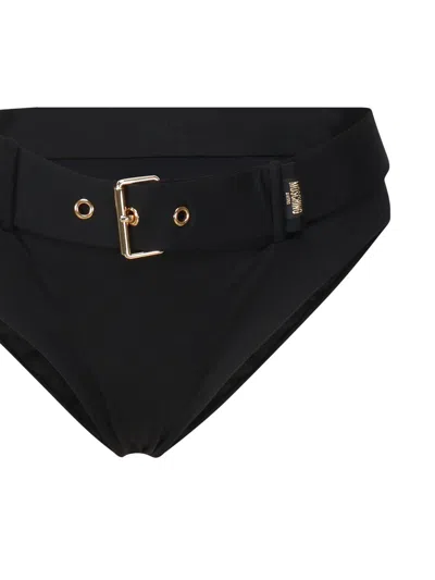 Shop Moschino Belted Waist Bikini Bottoms In Black
