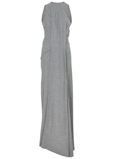 Shop Victoria Beckham Draped Cotton-jersey Maxi Dress In Grey