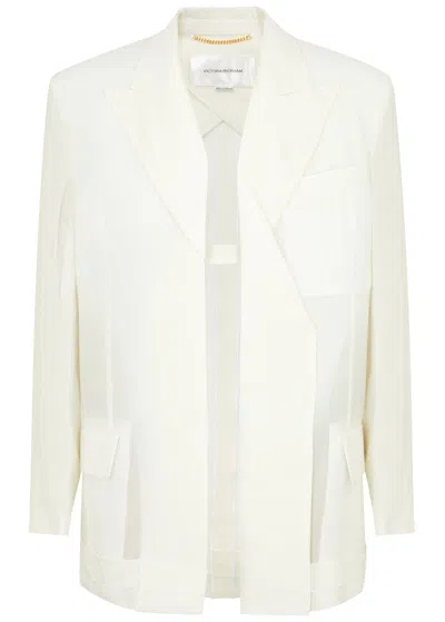 Shop Victoria Beckham Woven Blazer In White