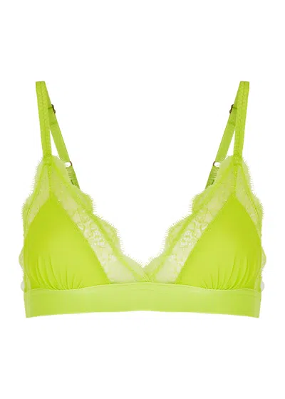 Shop Love Stories Love Lace Lace-trimmed Soft-cup Bra In Lime