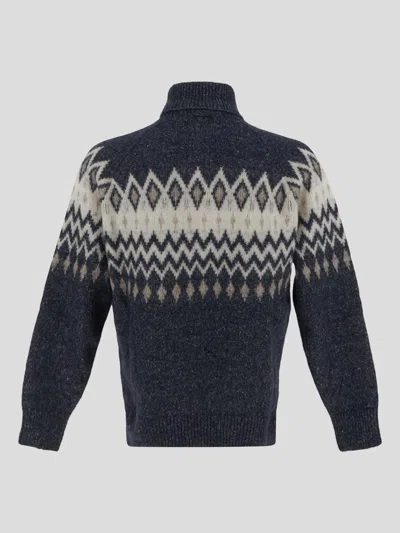 Shop Brunello Cucinelli Geometric Intarsia Knit Sweater In Blupanamasabbia