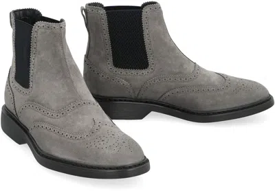 Shop Hogan H576 Suede Chelsea Boots In Grey