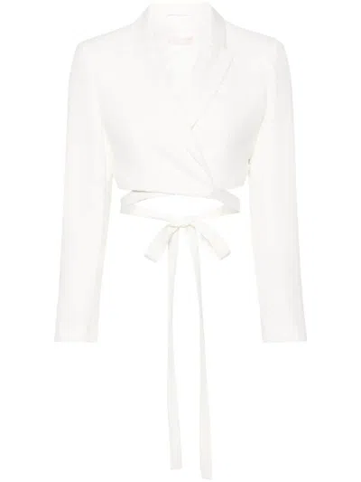 Shop Liu •jo Liu Jo Cropped Blazer With Peak Lapels In White