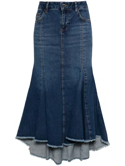 Shop Liu •jo Liu Jo Long Pleated Stretch Cotton Skirt In Blue