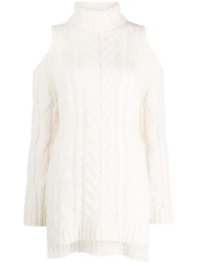 Shop P.a.r.o.s.h . Cold-shoulder Cable-knit Jumper In White