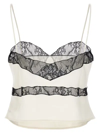 The Andamane Narcisa Lace Trim Cropped Top In White/black