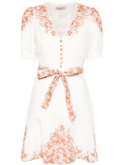 Shop Twinset Linen Midi Dress With Asymmetric Floral Hem In Multicolour