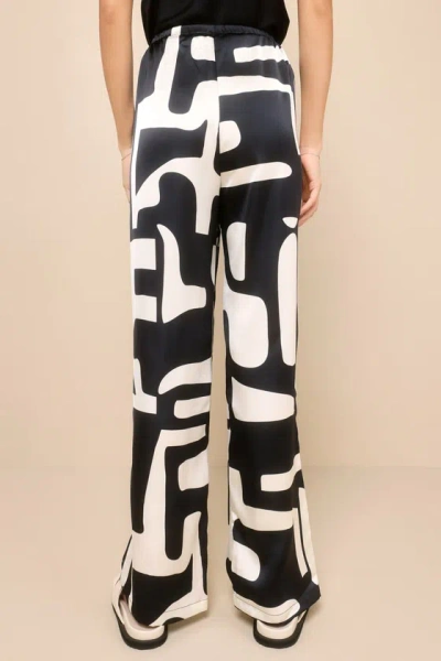 Shop 4th & Reckless Iris Black And Ivory Abstract Satin Wide-leg Pants