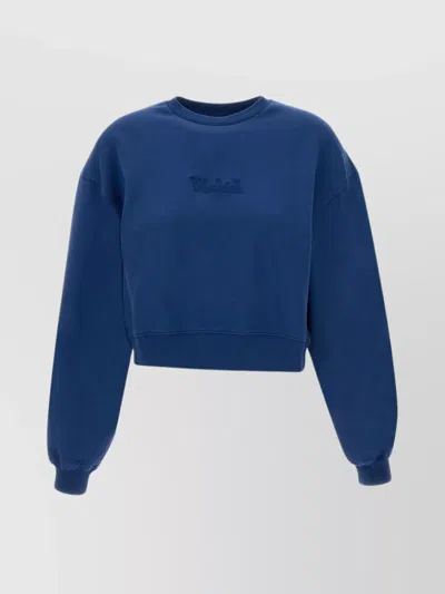 Shop Woolrich Logo Cotton Crewneck Sweatshirt In Blue