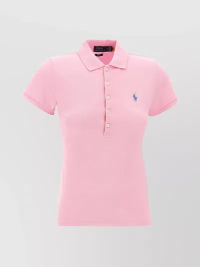 Shop Polo Ralph Lauren Ribbed Collar Short Sleeves Slim Fit Side Slits In Pastel