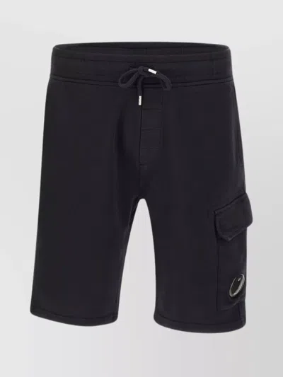 Shop C.p. Company Fleece Cotton Cargo Shorts In Black