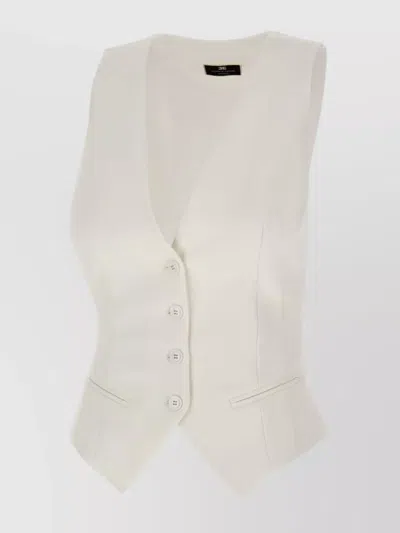Shop Elisabetta Franchi "events" Crepe Vest Featuring Peplum Hem In Cream
