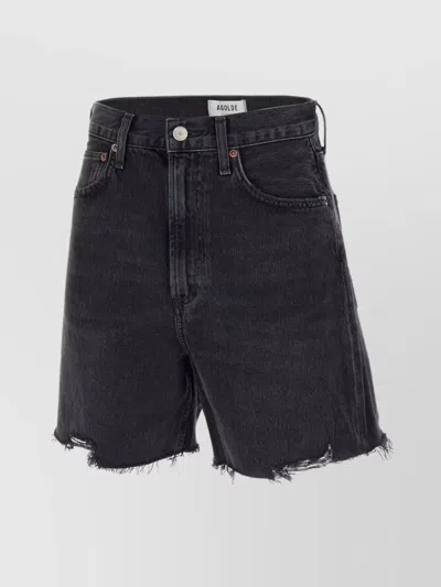 Shop Agolde High Waist Baggy Denim Shorts With Fringed Hem