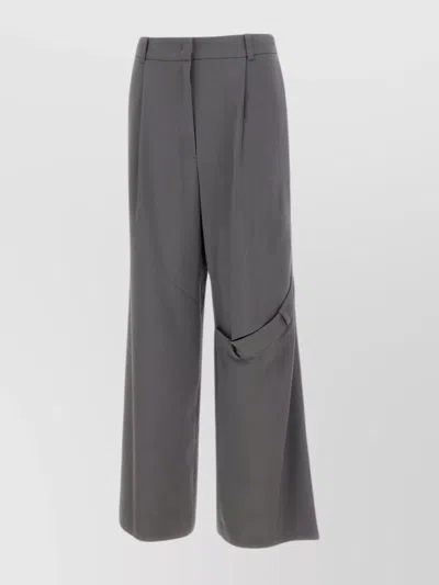 Shop Low Classic Folded Trousers In Luxurious Crepe Fabric In Grey