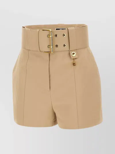 Shop Elisabetta Franchi Belted Slim Fit Cotton Shorts In Beige