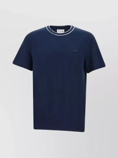 Shop Lacoste Crew Neck Cotton T-shirt With Contrast Trim In Blue