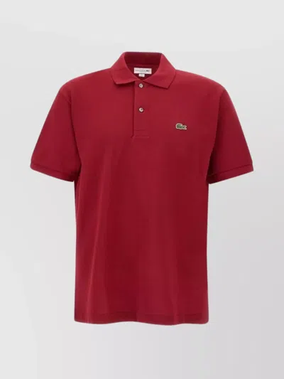 Lacoste Logo-embroidered Short-sleeved Cotton-piqué Polo Shirt In Red