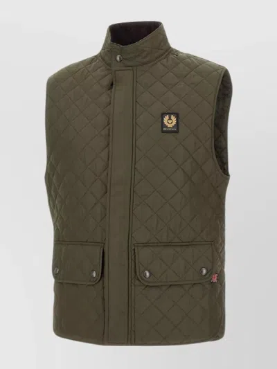 Shop Belstaff "diamond" Quilted Vest With Corduroy Collar