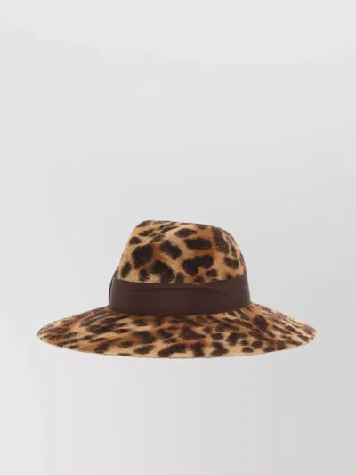 Shop Borsalino "sophie" Wide Brim Animalier Pattern Hat