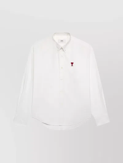 Shop Ami Alexandre Mattiussi Cotton Poplin Shirt Curved Hem
