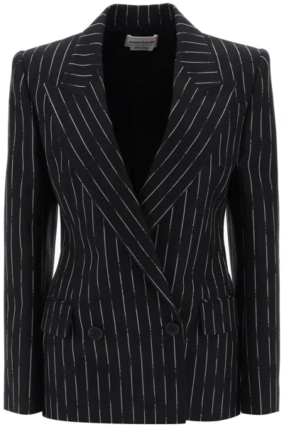 Shop Alexander Mcqueen Broken Pinstripe Jacket Women In Black