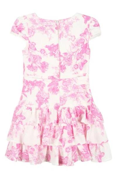 Shop Zunie Kids' Floral Ruffle Tiered Dress In Ivory/ Pink