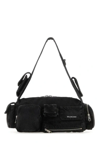 Shop Balenciaga Man Black Denim Superbusy S Shoulder Bag