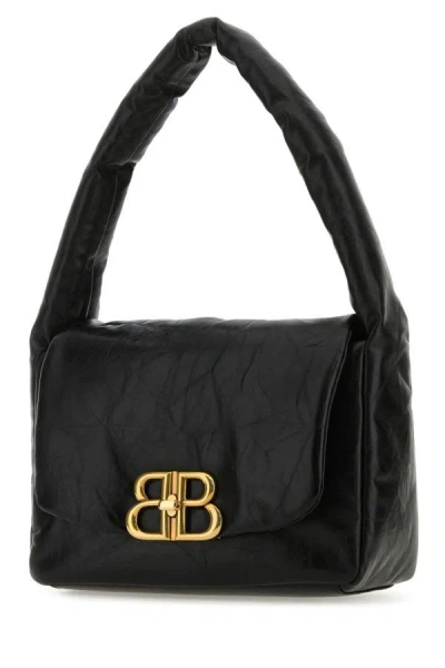 Shop Balenciaga Woman Black Nappa Leather Small Monaco Shoulder Bag